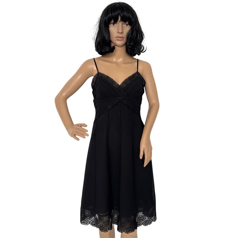 Eliza J New York Black sexy Lace pleated Trim Midi sleevless Dress Size 4 Petite